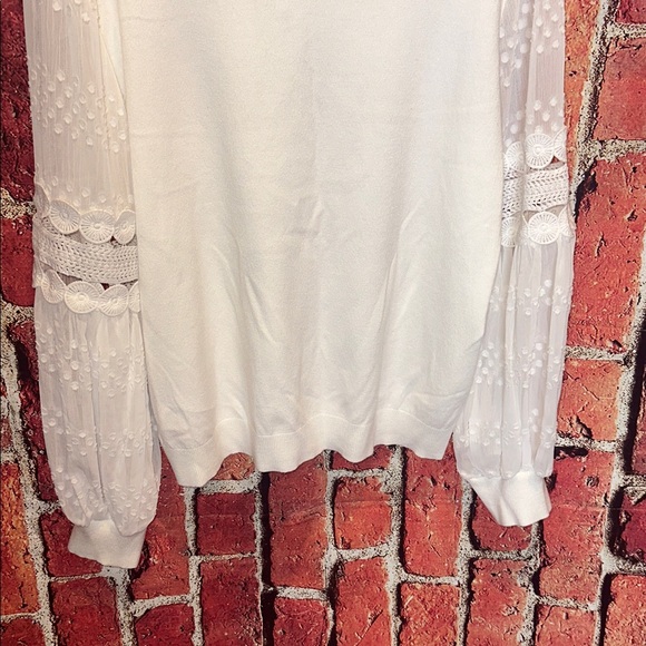 Siani Milano White Embroidered Sheer Sleeve Women’s  Sweater blouse size XL - Picture 8 of 8